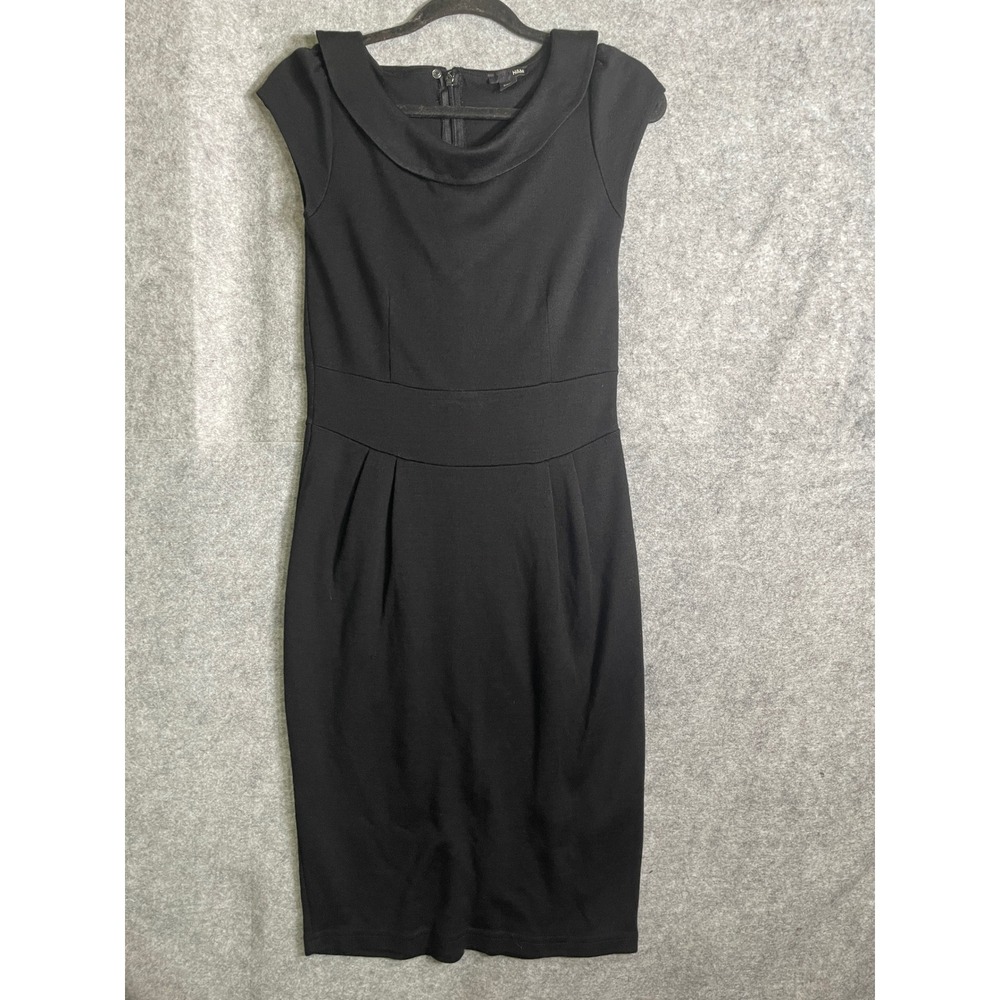 HM Womens Black Cowl Neck Sheath Dress Size 6 Cap Sleeve Pleated Waist LBD